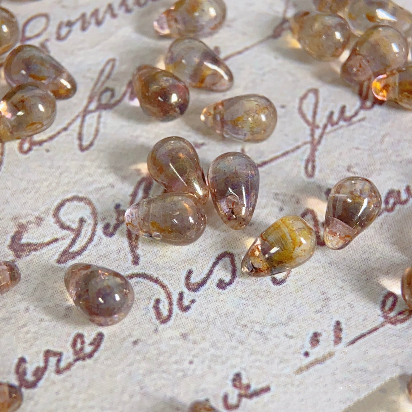 30PCS 4*6mm Amber Clear Teardrop Czech Glass Beads - LiuLi Beads for Handmade Jewelry & Craft Projects