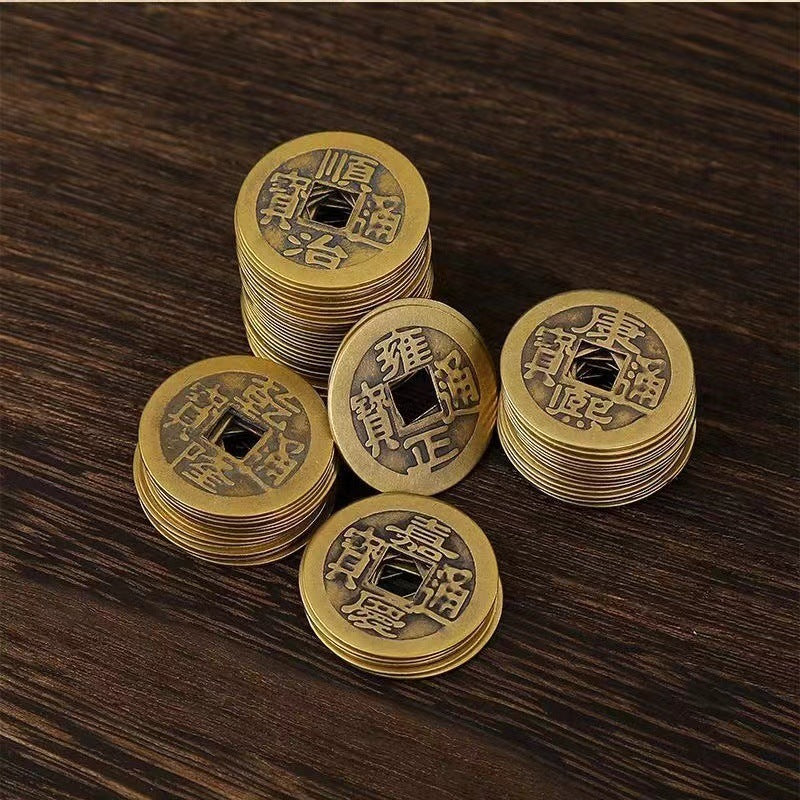 Vintage Brass Five Emperor Coins, Ancient Chinese Coin Charms, Feng Shui Lucky Coins, Retro Brass Ancient Currency, DIY Jewelry Supplies