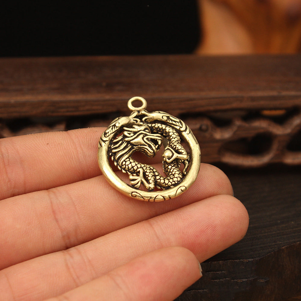 Vintage Brass Dragon Pendant, Retro Mythical Creature Charm, Chinese Dragon Jewelry Making Supplies, Antique Brass Pendant