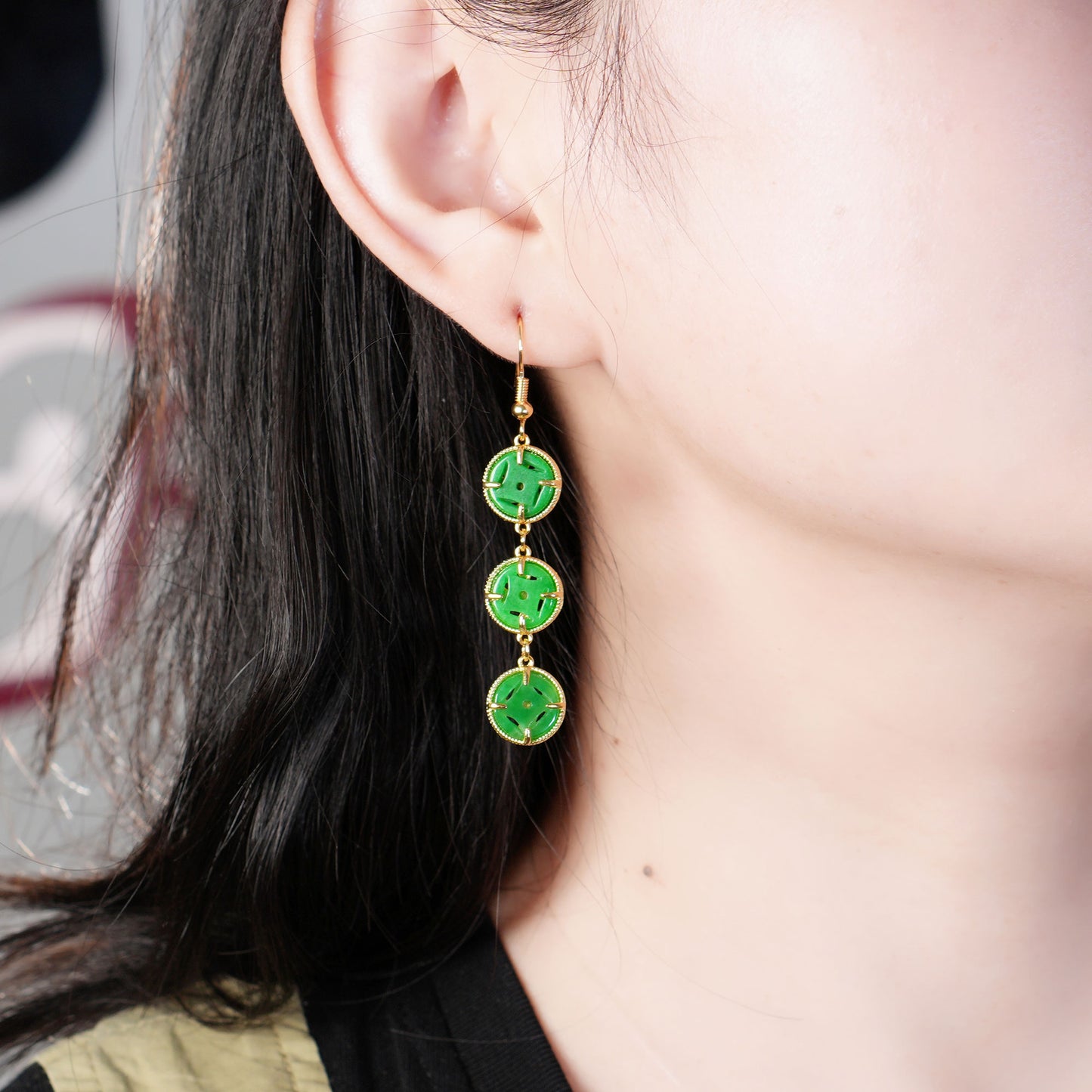 Handcrafted Jade Coin Earrings, 24K Gold Plated Brass, Unique Gemstone Jewelry Gift for Her
