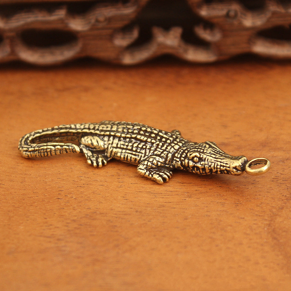 Vintage Brass Crocodile Pendant, Retro Alligator Charm, Antique Brass Animal Jewelry Making Supplies, Unique Reptile Pendant