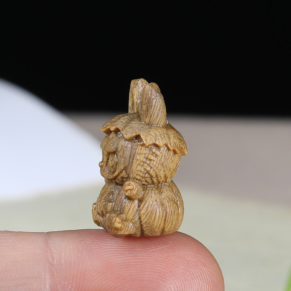 Green Sandalwood Pumpkin LABUBU Charm, 21x13x12mm Carved Wood Through-hole Spacer, Natural Wooden Charm for DIY Jewelry Making