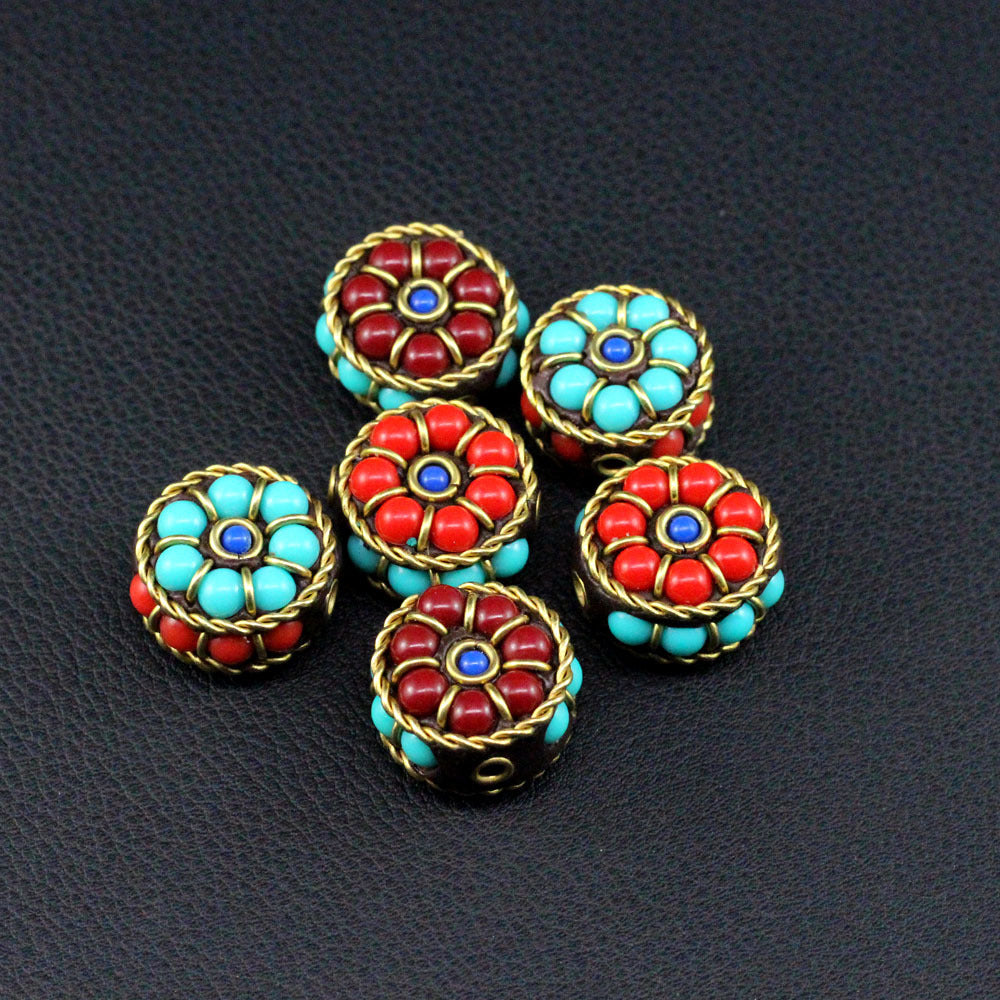 Handmade Nepalese round back cloud spacer beads ethnic style bracelet necklace back cloud DIY Tibetan handmade inlaid beads