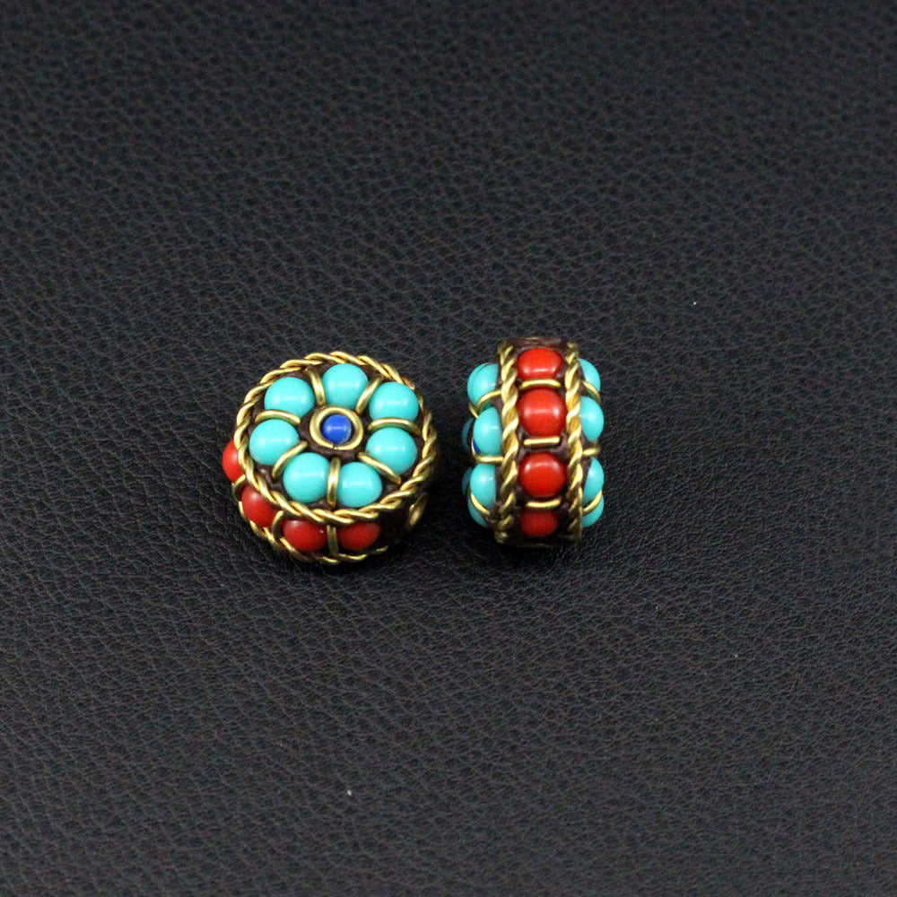 Handmade Nepalese round back cloud spacer beads ethnic style bracelet necklace back cloud DIY Tibetan handmade inlaid beads