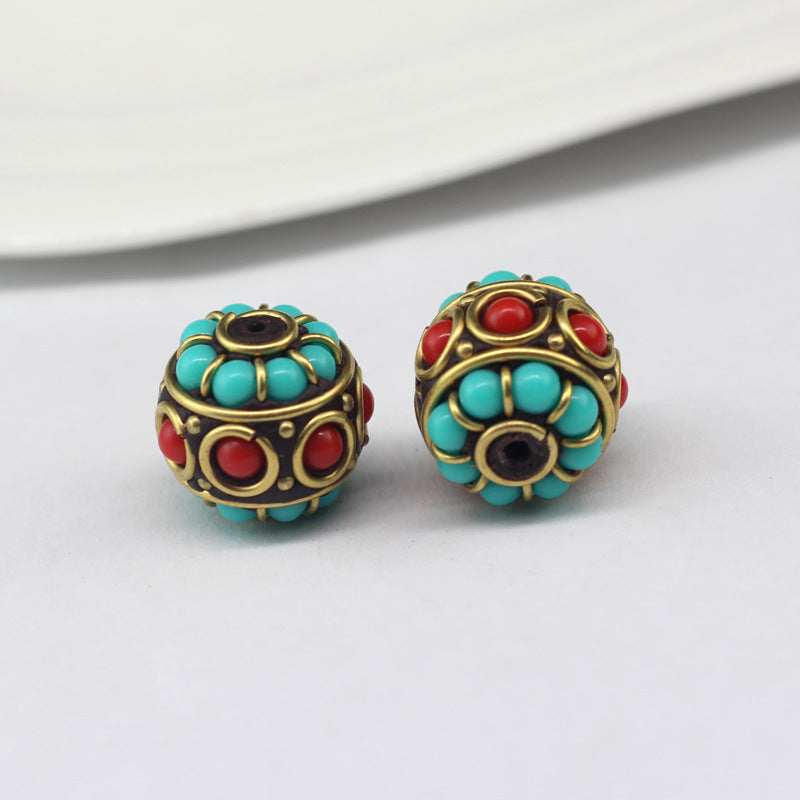 Ethnic Nepalese handmade copper beads brass inlaid barrel beads diy play bracelet spacer beads accessories diy jewelry