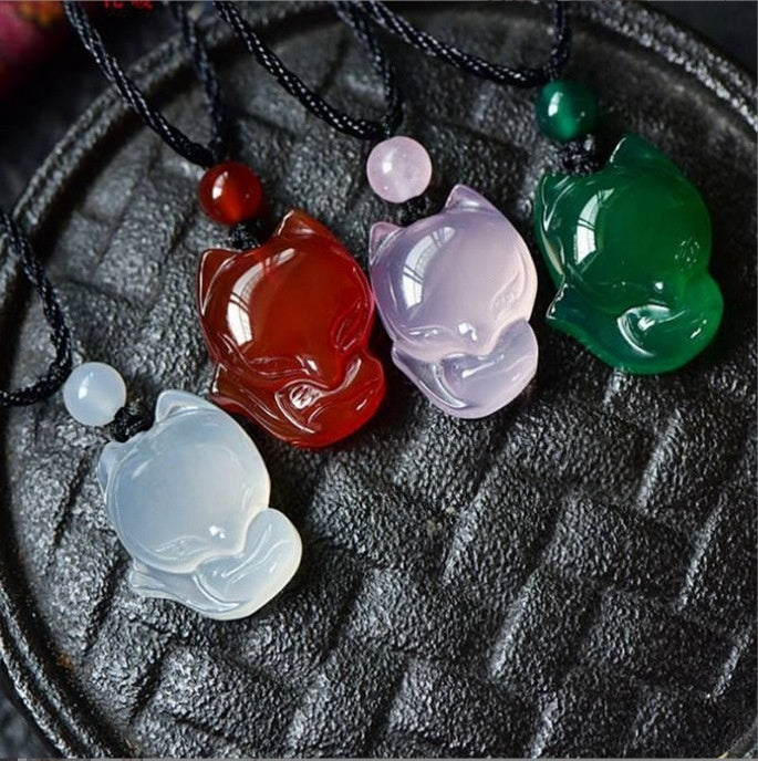 Natural Agate Fox Pendant, Carved Stone Animal Charms, Multi-Color Crystal Fox for Necklace Making, DIY Jewelry Supplies