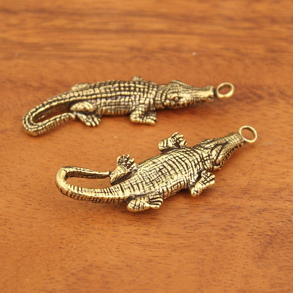 Vintage Brass Crocodile Pendant, Retro Alligator Charm, Antique Brass Animal Jewelry Making Supplies, Unique Reptile Pendant