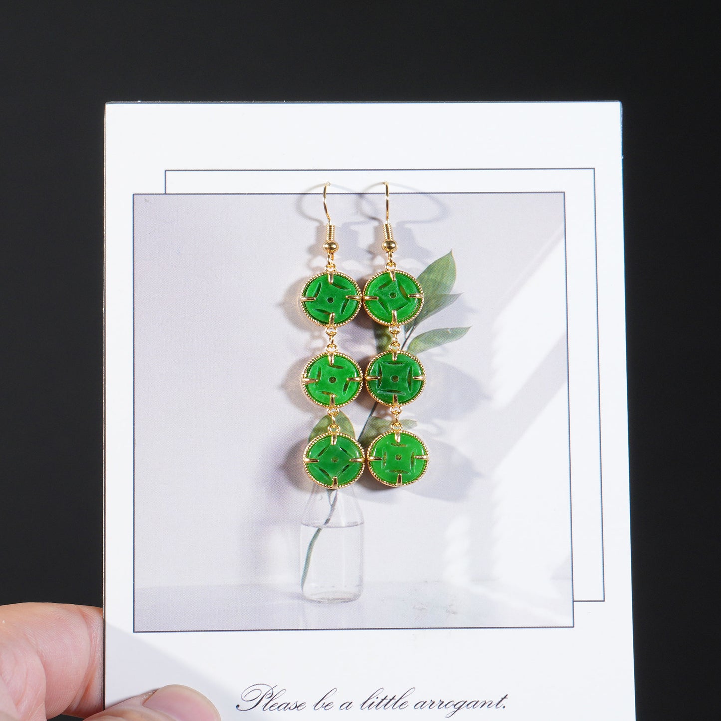 Handcrafted Jade Coin Earrings, 24K Gold Plated Brass, Unique Gemstone Jewelry Gift for Her