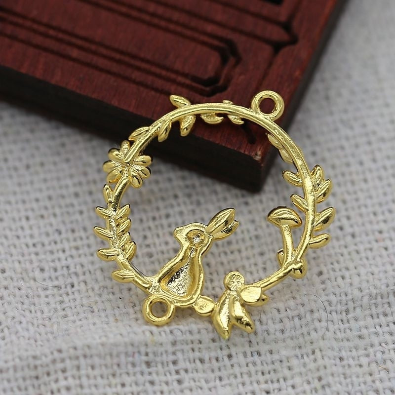 Tarnish Resistant 24K Gold Plated Brass Bunny Connector – 24x22mm Double Loop Rabbit Pendants for DIY Jewelry Making