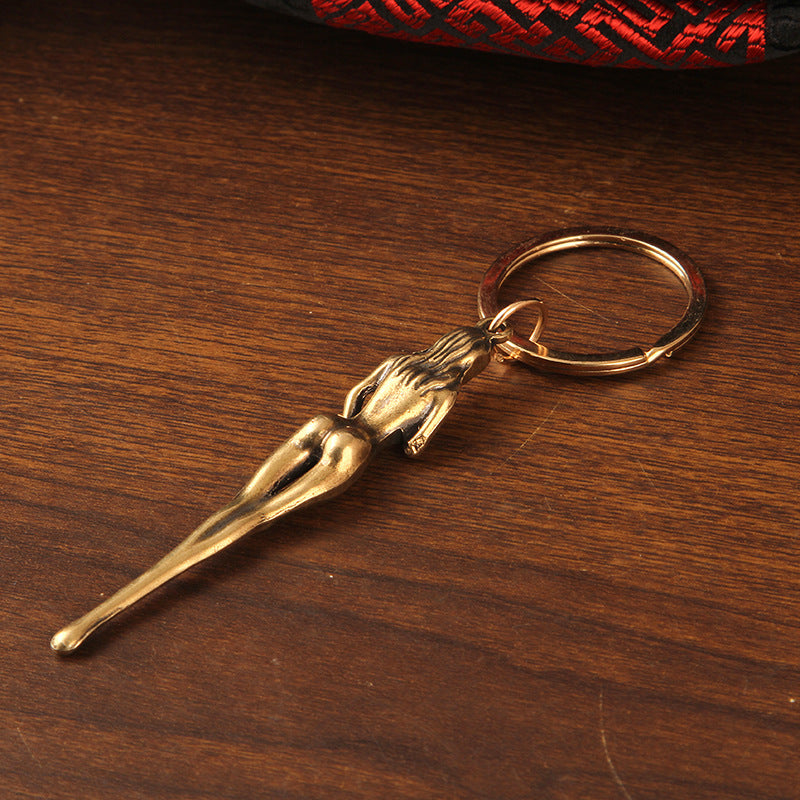 Vintage Brass Goddess Ear Spoon Pendant, Retro Divine Woman Charm, Antique Brass Jewelry Making Supplies, Unique Goddess Pendant