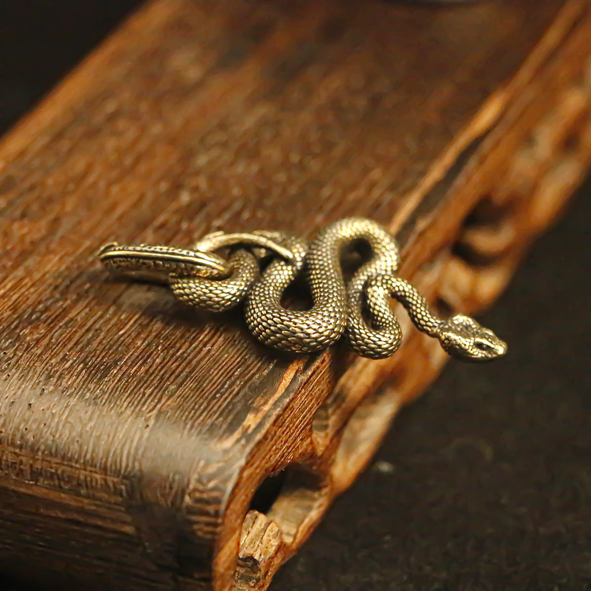 Vintage Brass Snake Pendant, Retro Serpent Charm, Gothic Steampunk Jewelry Making Supplies, Antique Brass Snake Pendant