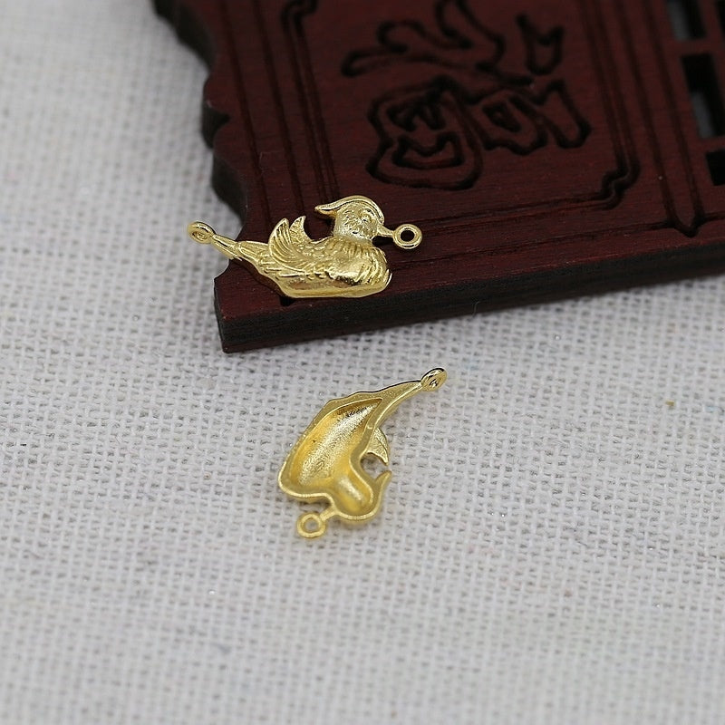 Tarnish Resistant 24K Gold Plated Brass Mandarin Duck Pair Pendants – 19x8mm DIY Jewelry Making Supplies ( 1 Pair )