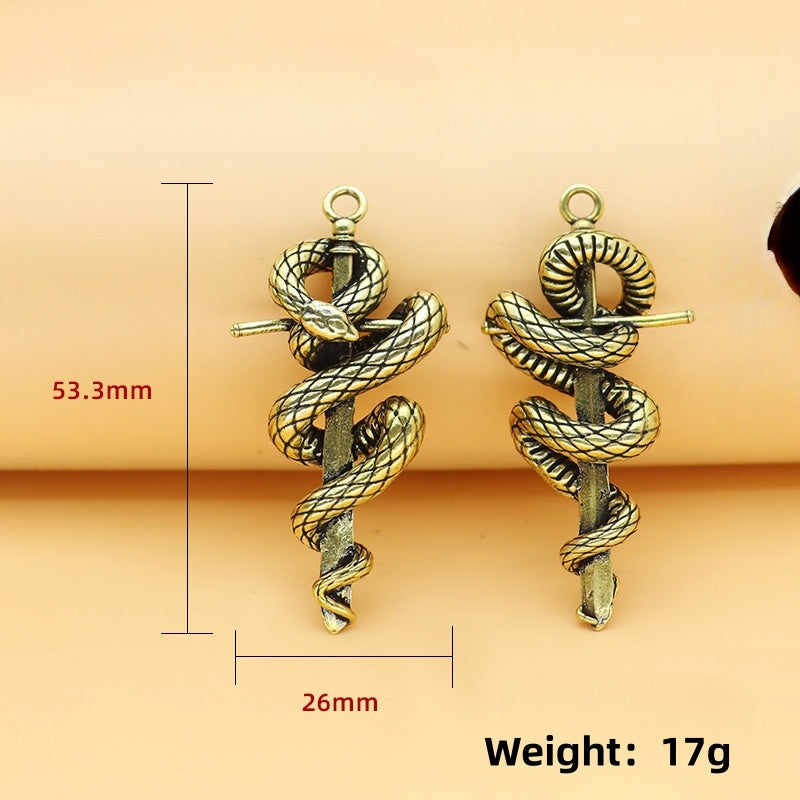 Brass Snake Cross Vintage Pendant - Timeless Spiritual Charm for Boho/Retro Jewelry, Meaningful Faith Accessory