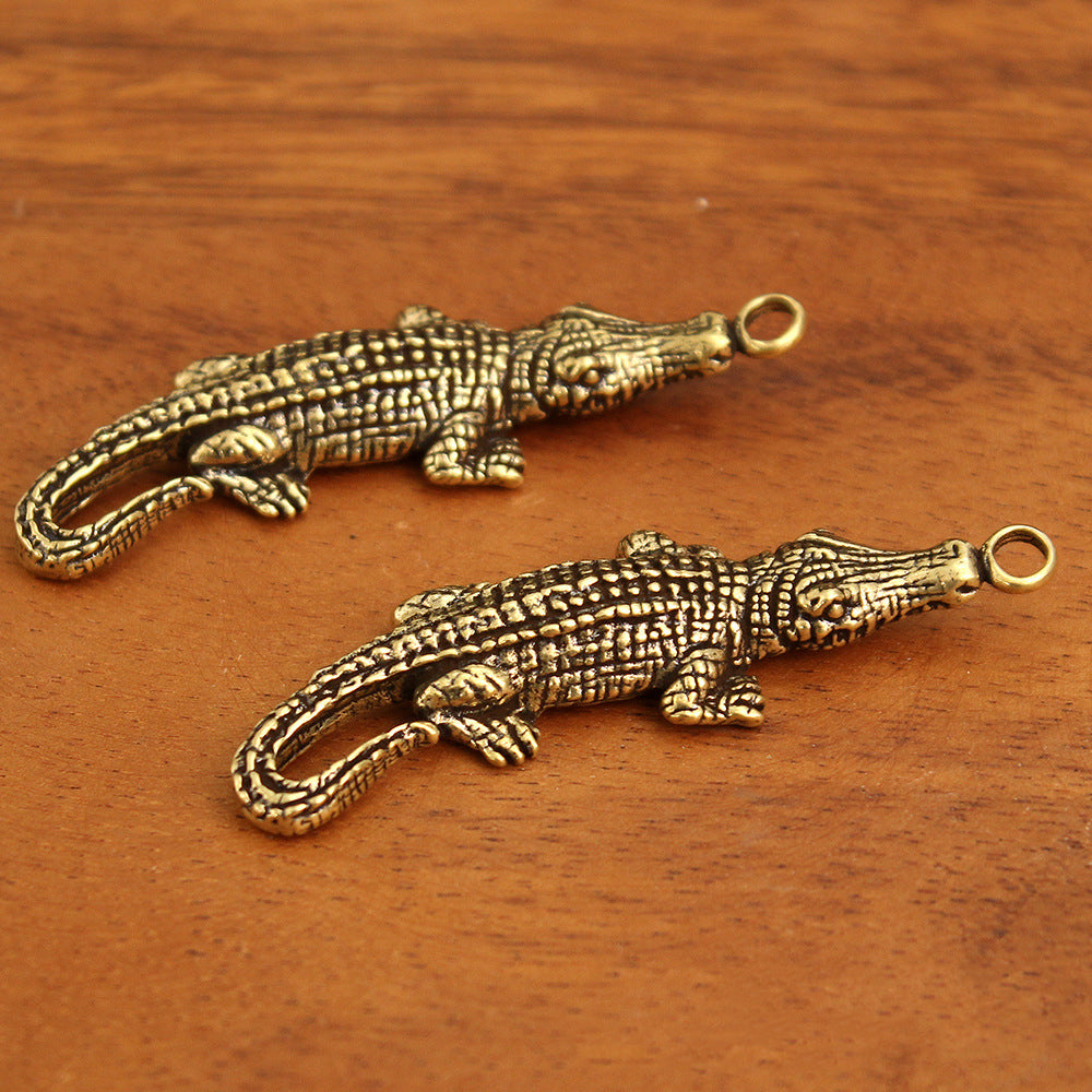 Vintage Brass Crocodile Pendant, Retro Alligator Charm, Antique Brass Animal Jewelry Making Supplies, Unique Reptile Pendant