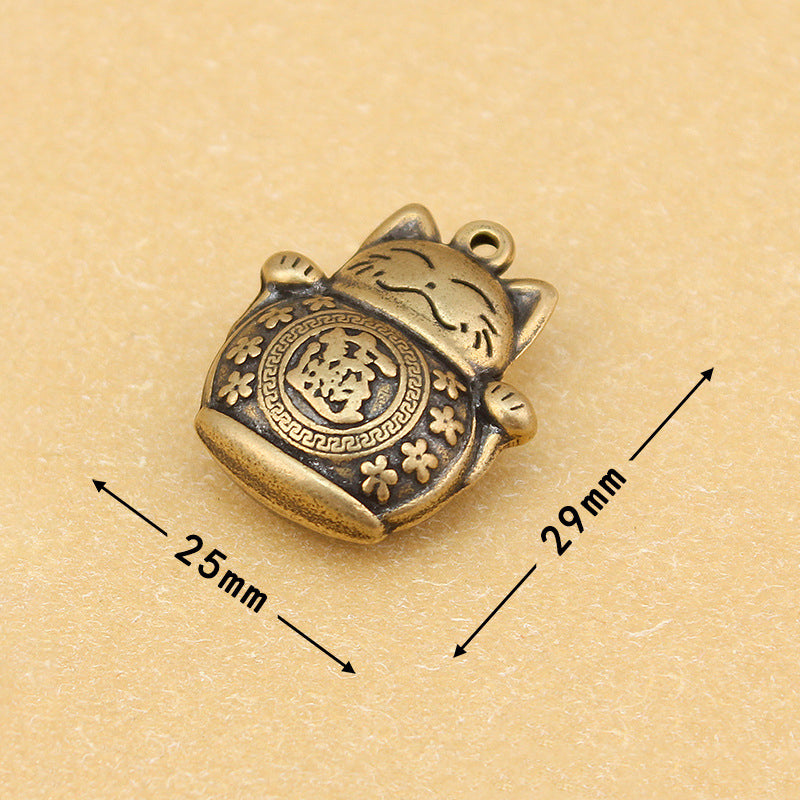 Vintage Brass Lucky Cat Pendant, Retro Maneki Neko Charm, Antique Brass Fortune Cat Jewelry Making Supplies, Feng Shui Cat Pendant