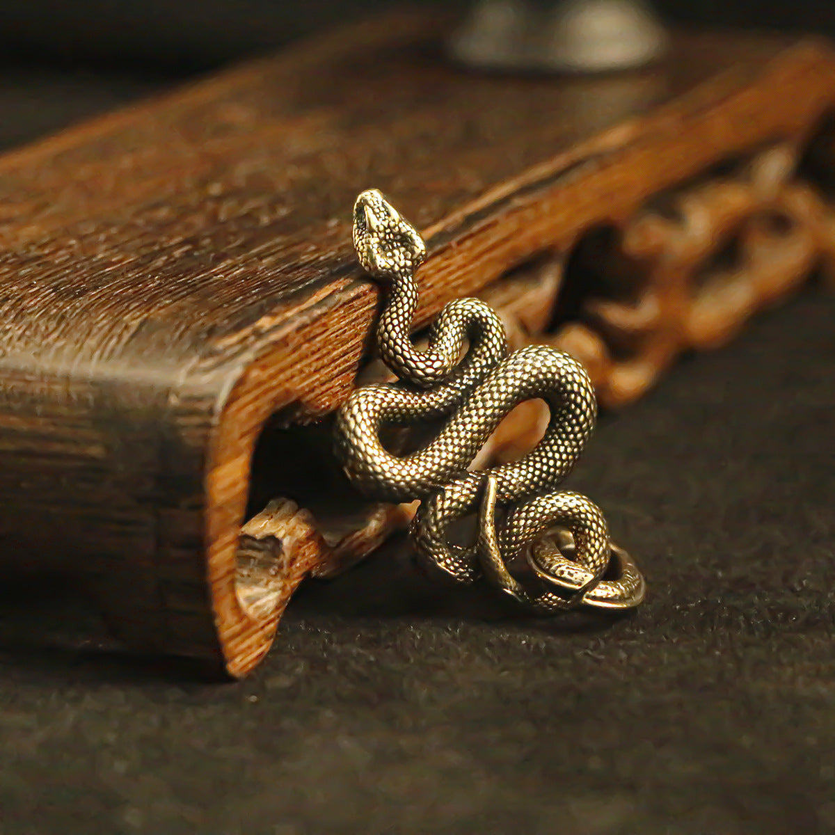 Vintage Brass Snake Pendant, Retro Serpent Charm, Gothic Steampunk Jewelry Making Supplies, Antique Brass Snake Pendant