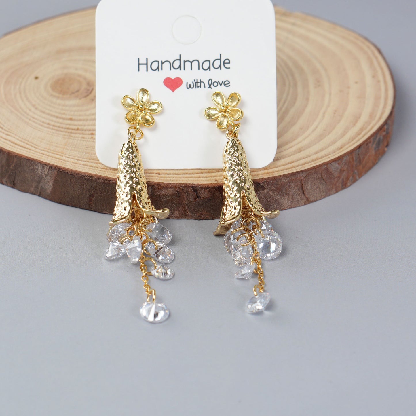 Vintage Bellflower Tassel Earrings, Long Drop Earrings with Natural Zircon, Retro Floral Dangle Earrings, Handmade Statement Jewelry for Women