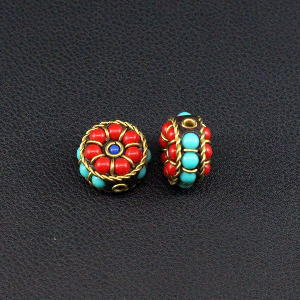 Handmade Nepalese round back cloud spacer beads ethnic style bracelet necklace back cloud DIY Tibetan handmade inlaid beads