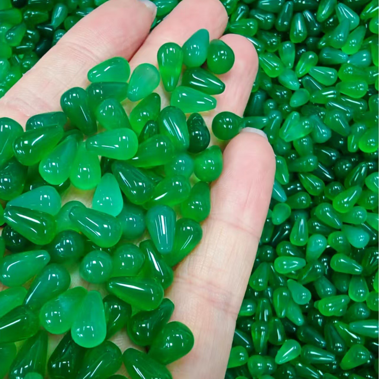 Natural Green Agate Teardrop Beads 6x10mm, Half Drilled Gemstone Beads, DIY Jewelry Making Supplies for Earrings and Pendants