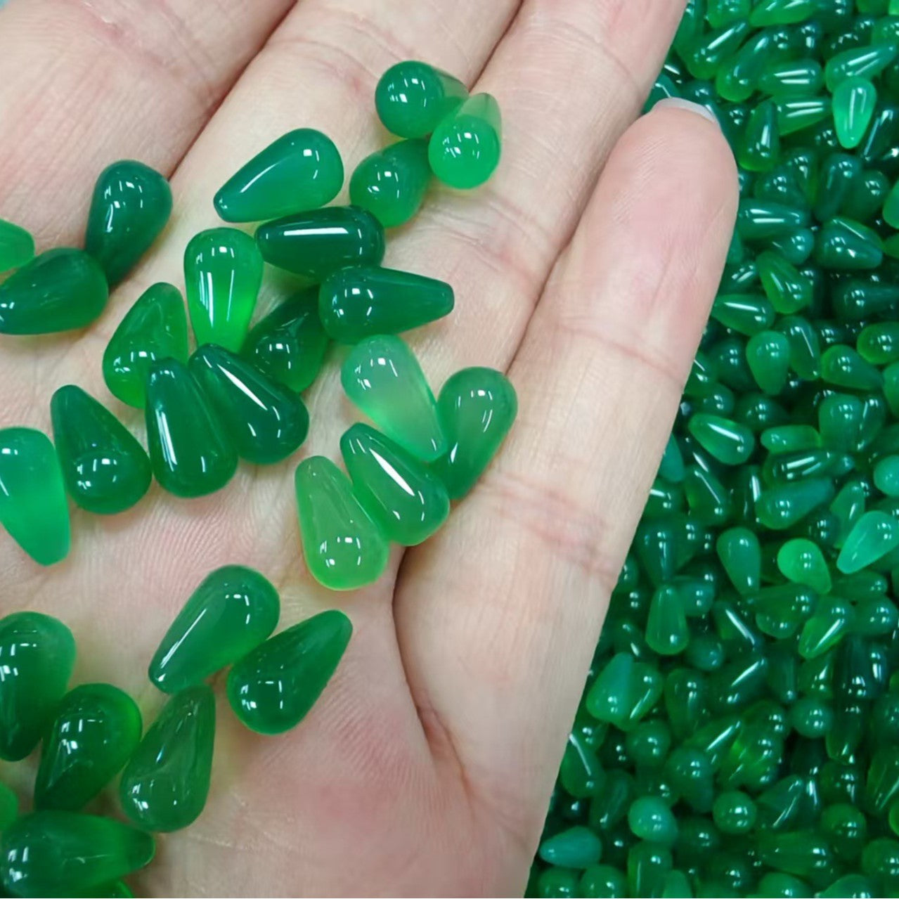Natural Green Agate Teardrop Beads 6x10mm, Half Drilled Gemstone Beads, DIY Jewelry Making Supplies for Earrings and Pendants