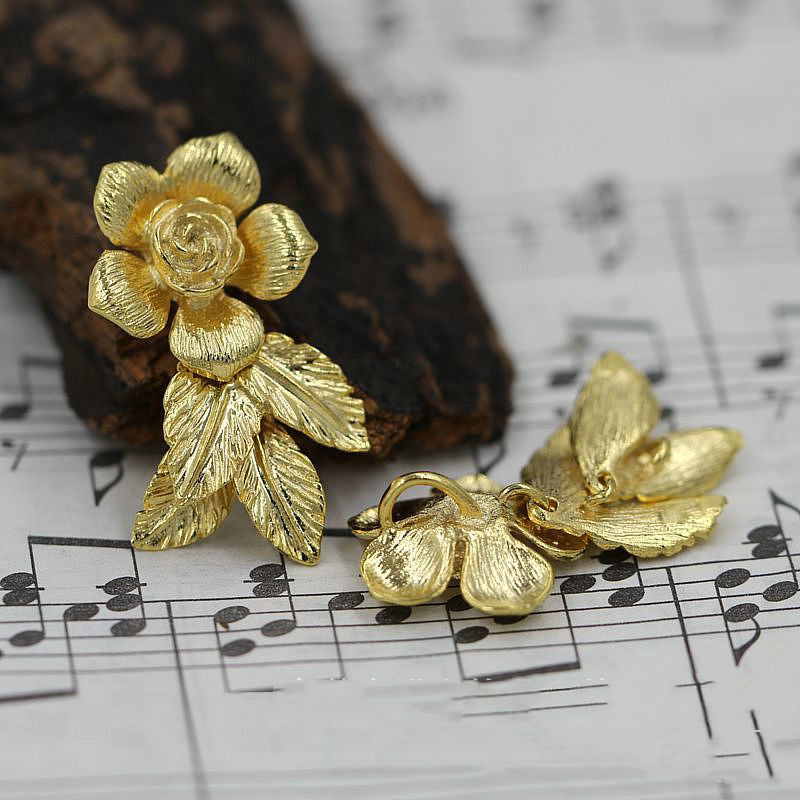 24K Gold Plated Brass Leaf Flower Charms – Tarnish Resistant DIY Jewelry Findings for Earrings, Bracelets, Necklaces, Hair Pins