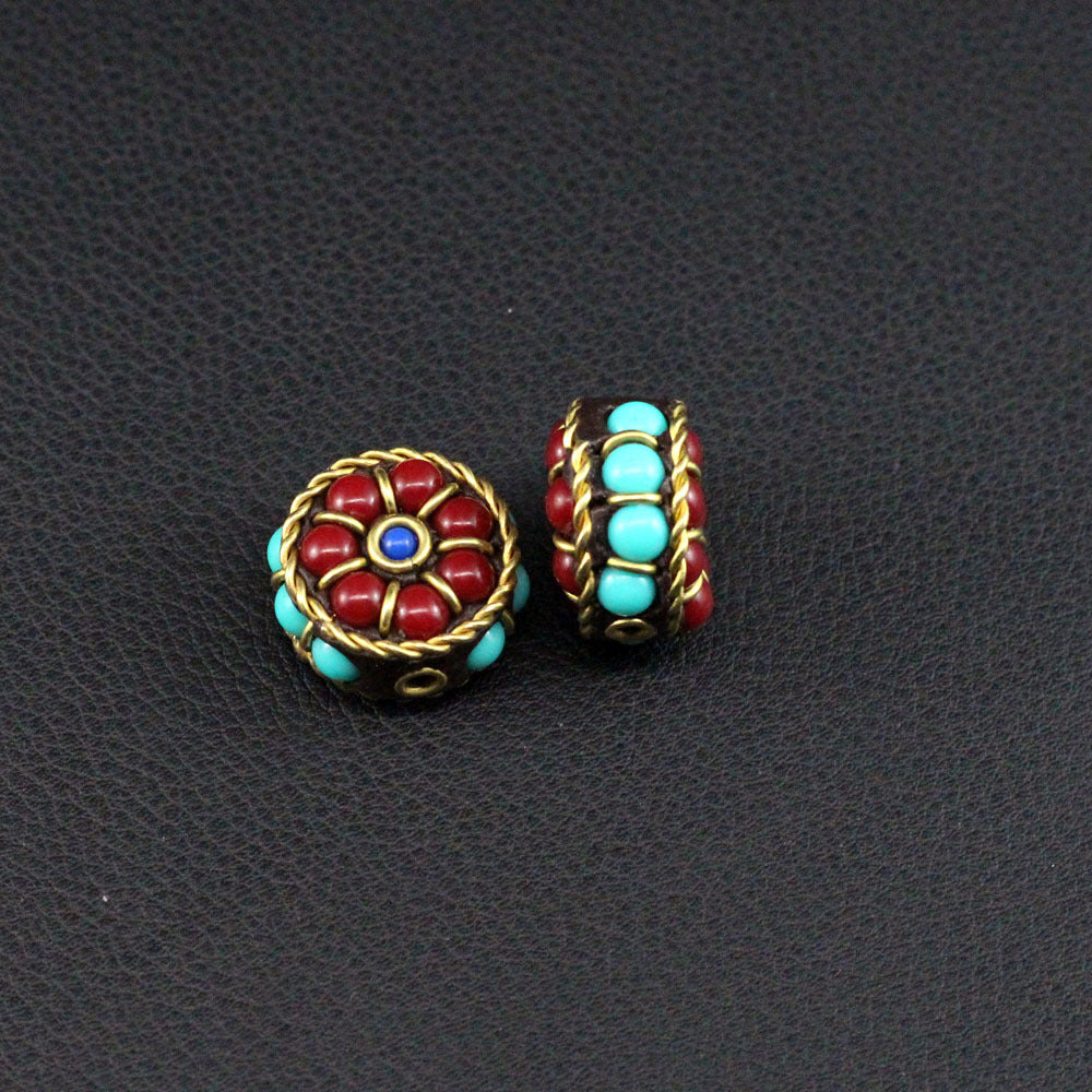 Handmade Nepalese round back cloud spacer beads ethnic style bracelet necklace back cloud DIY Tibetan handmade inlaid beads