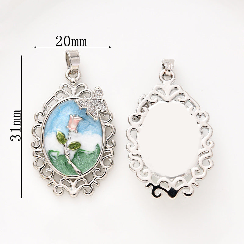 18K Oil Painting Butterfly Rose Pendant