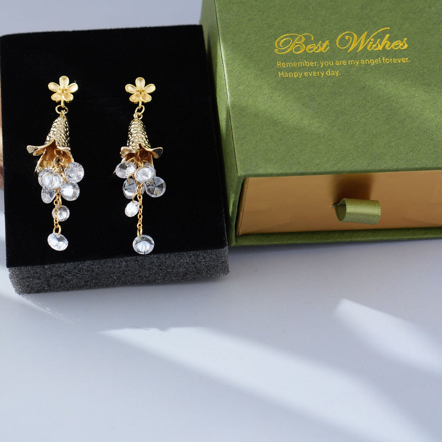 Vintage Bellflower Tassel Earrings, Long Drop Earrings with Natural Zircon, Retro Floral Dangle Earrings, Handmade Statement Jewelry for Women