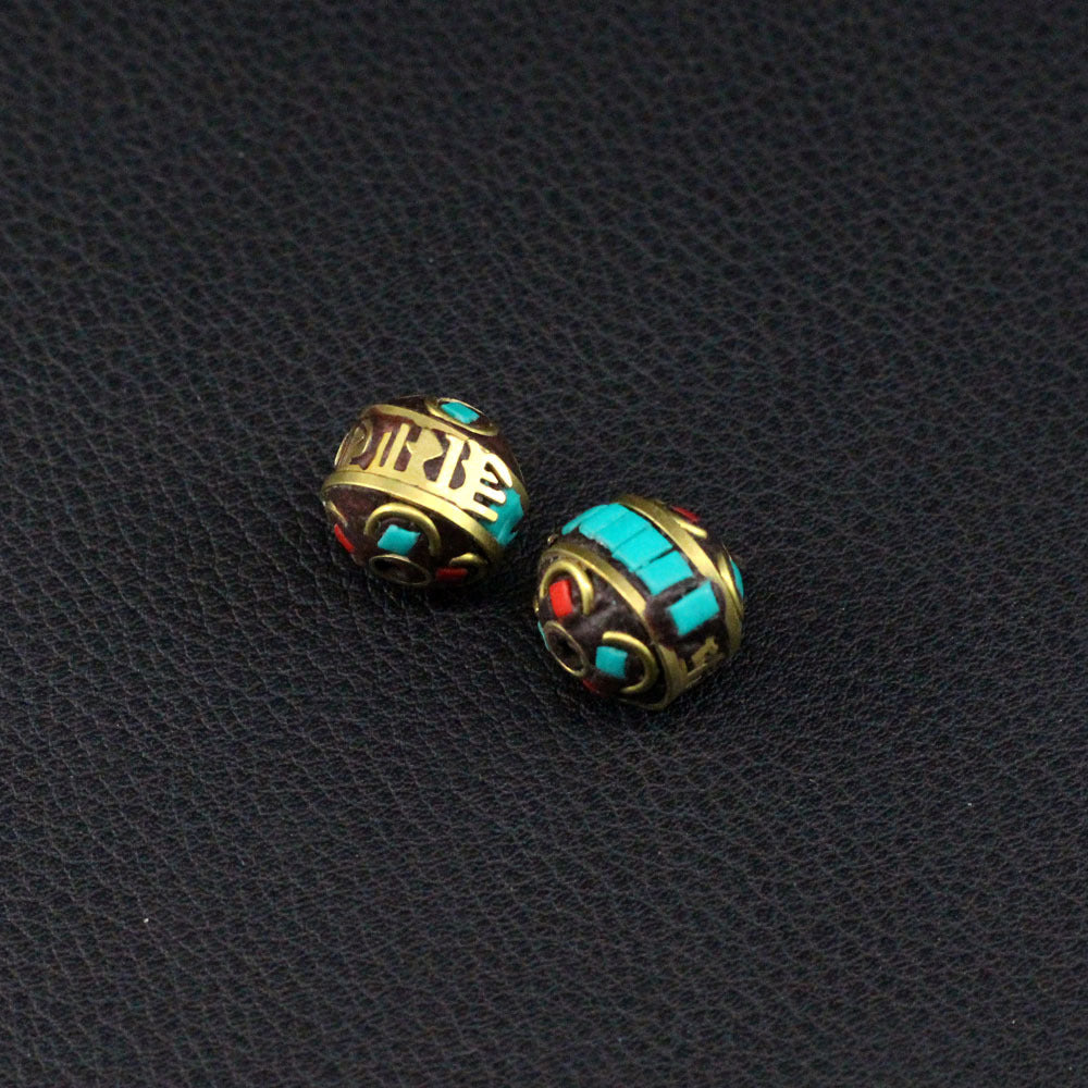 Handmade Nepalese copper beads, round beads, flying saucer beads, ethnic style necklace, thangka with beads, keychain spacer beads