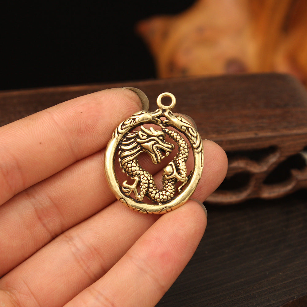 Vintage Brass Dragon Pendant, Retro Mythical Creature Charm, Chinese Dragon Jewelry Making Supplies, Antique Brass Pendant