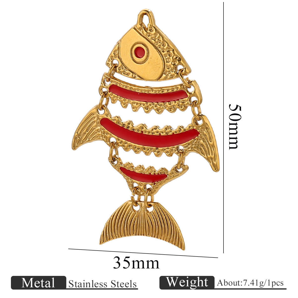 Moving Fish Design Gold-Plated Hollow Stainless Steel Pendants, Enameled Ocean Fish Series Charms for Necklace Making, Handmade Jewelry Accessories