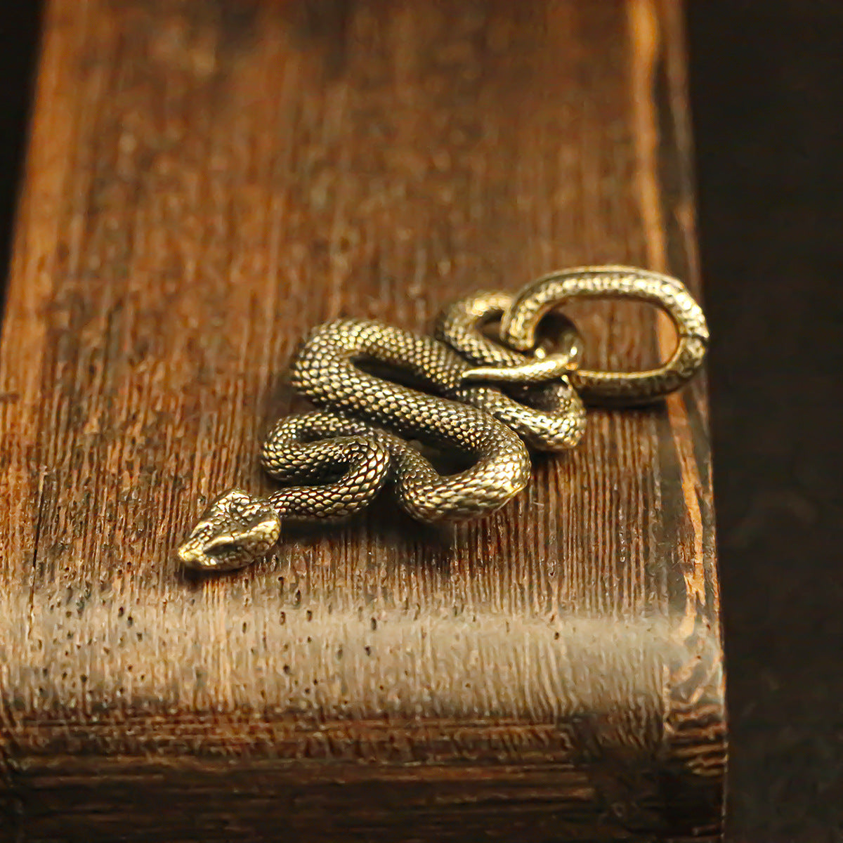Vintage Brass Snake Pendant, Retro Serpent Charm, Gothic Steampunk Jewelry Making Supplies, Antique Brass Snake Pendant