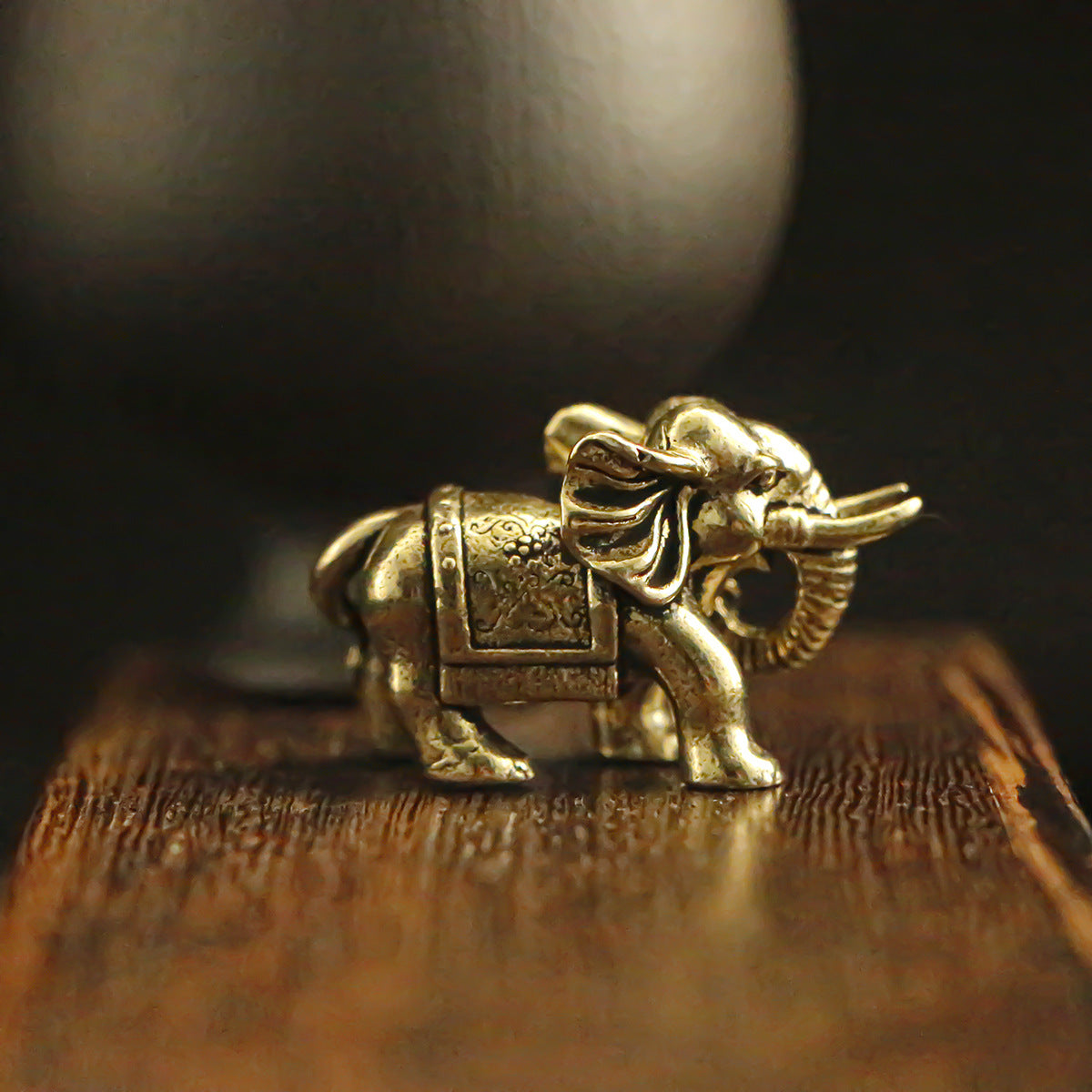 Vintage Brass Lucky Elephant Figurine - "Good Fortune" Elephant Statue for Desk Decor & Home Accent