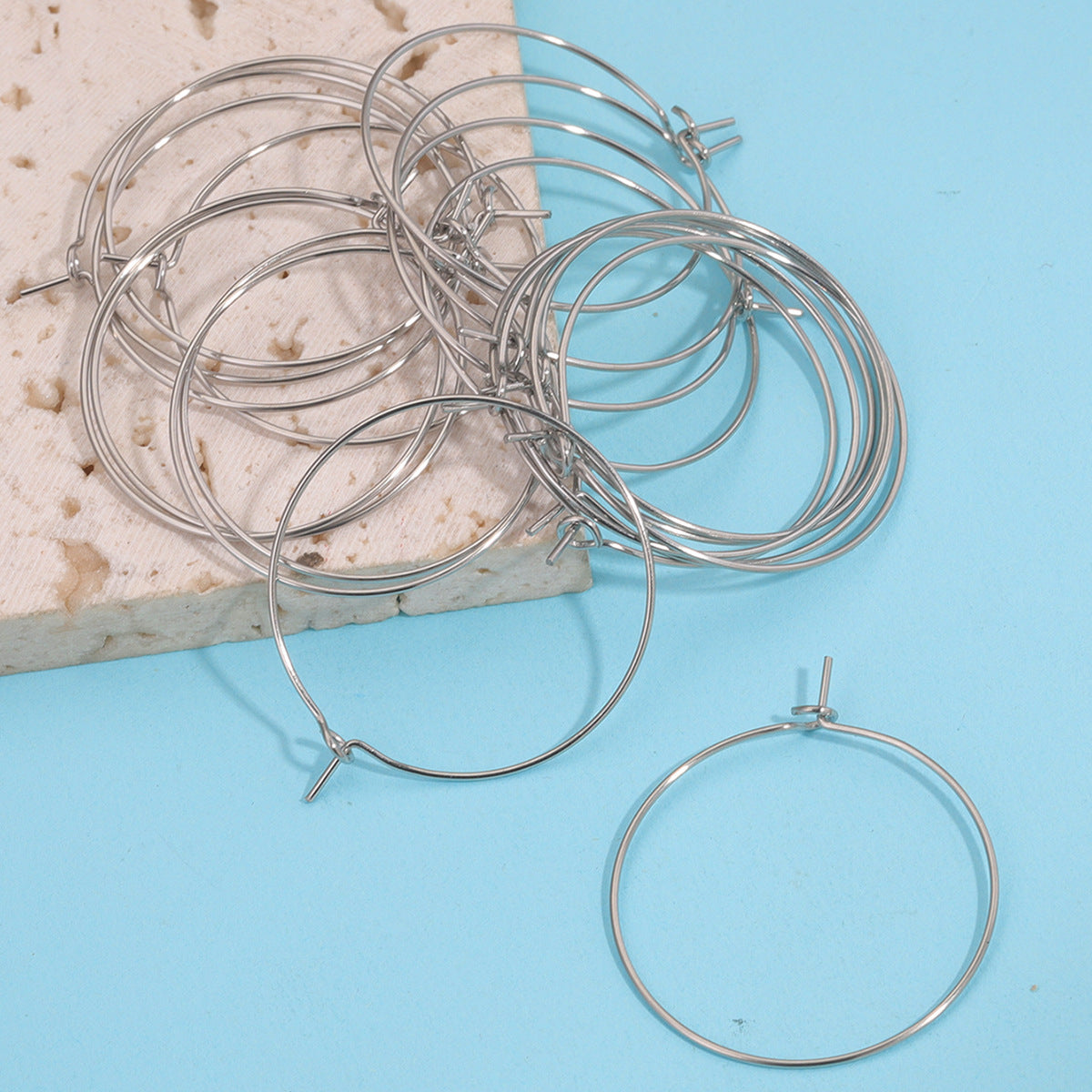 50PCS Stainless Steel (Titanium Steel) Earring Hoop Parts | Korean-Style Round 9-Shape Ear Hooks, DIY Earring Jewelry Accessories