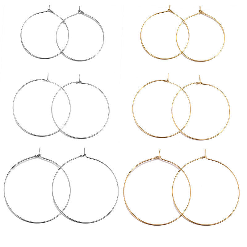 50PCS Stainless Steel (Titanium Steel) Earring Hoop Parts | Korean-Style Round 9-Shape Ear Hooks, DIY Earring Jewelry Accessories