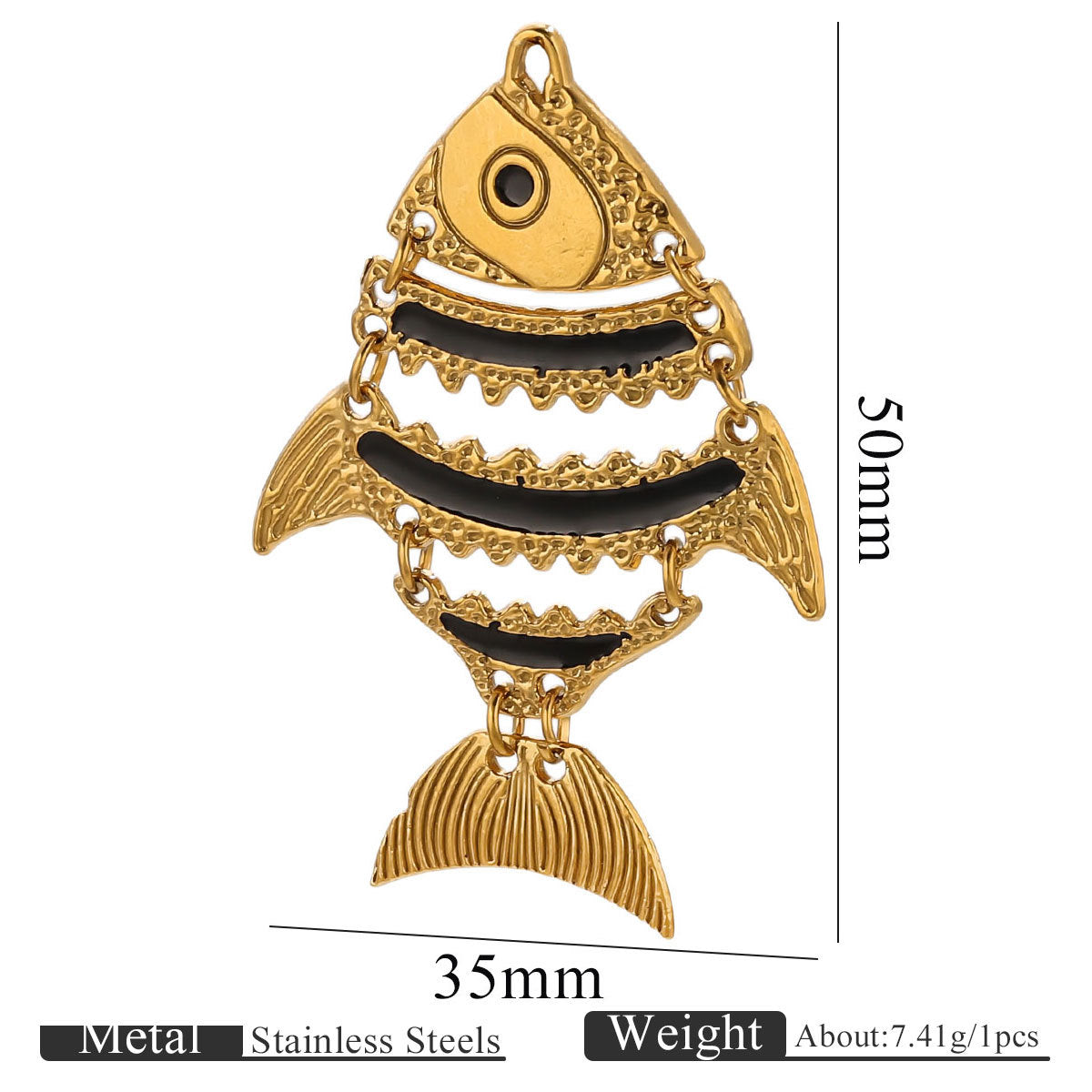 Moving Fish Design Gold-Plated Hollow Stainless Steel Pendants, Enameled Ocean Fish Series Charms for Necklace Making, Handmade Jewelry Accessories