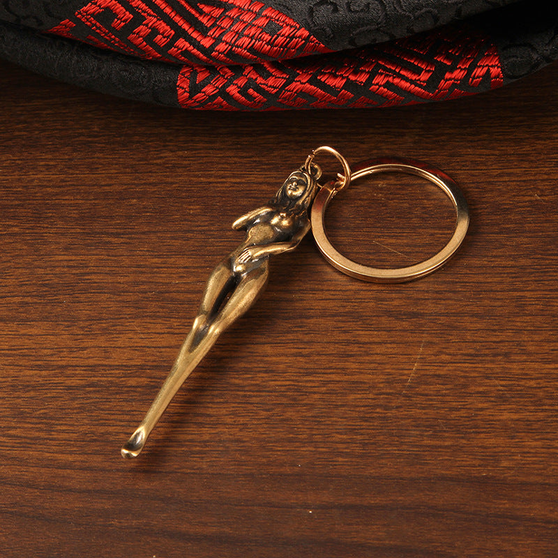 Vintage Brass Goddess Ear Spoon Pendant, Retro Divine Woman Charm, Antique Brass Jewelry Making Supplies, Unique Goddess Pendant