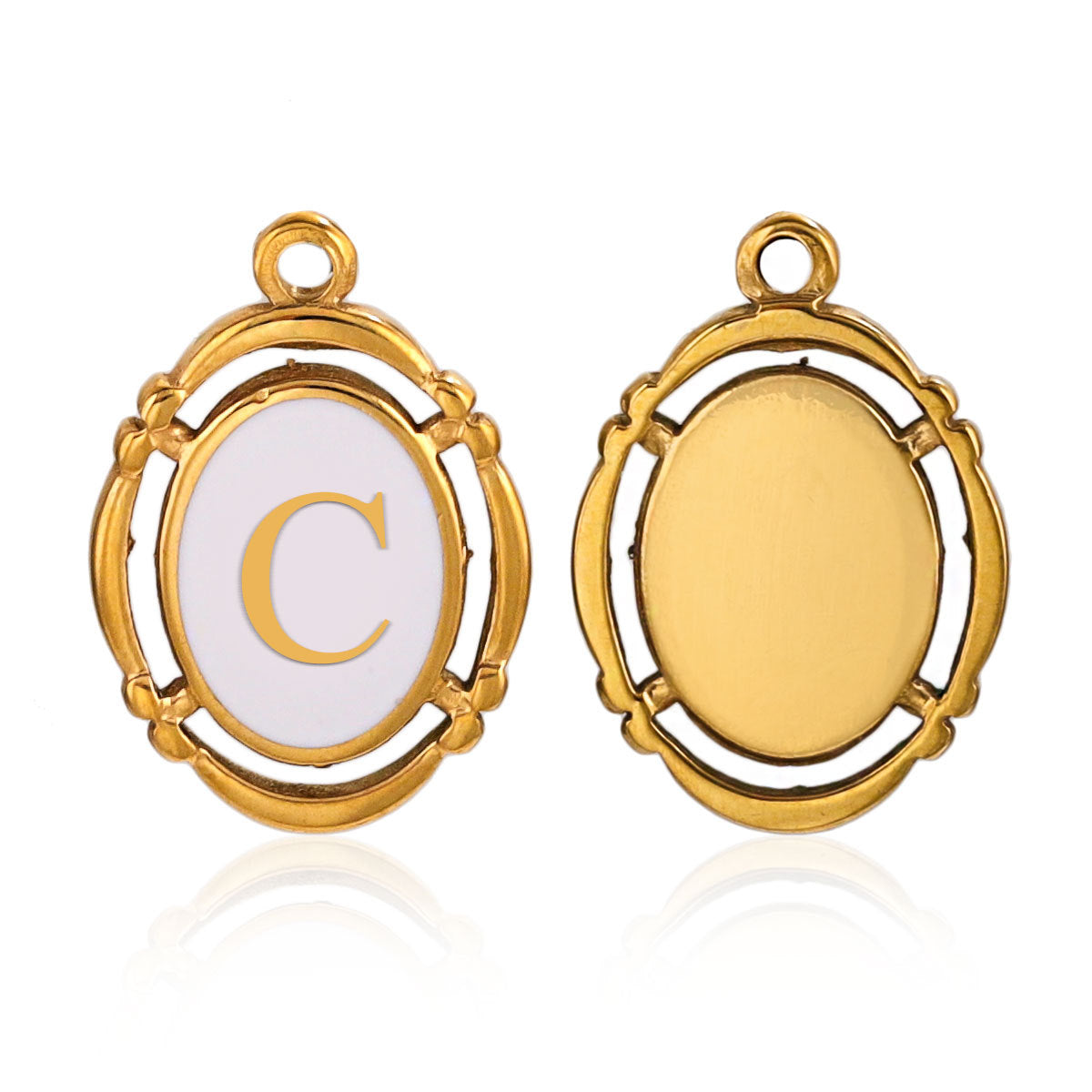 Stainless Steel Oval White Oil-Dropped Letter Pendants - Minimalist Design for DIY Bracelets & Necklaces