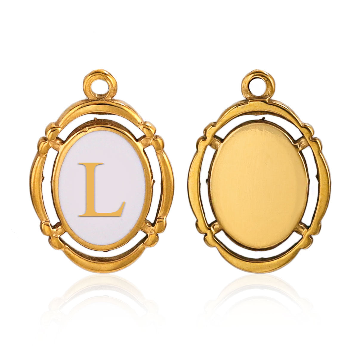 Stainless Steel Oval White Oil-Dropped Letter Pendants - Minimalist Design for DIY Bracelets & Necklaces