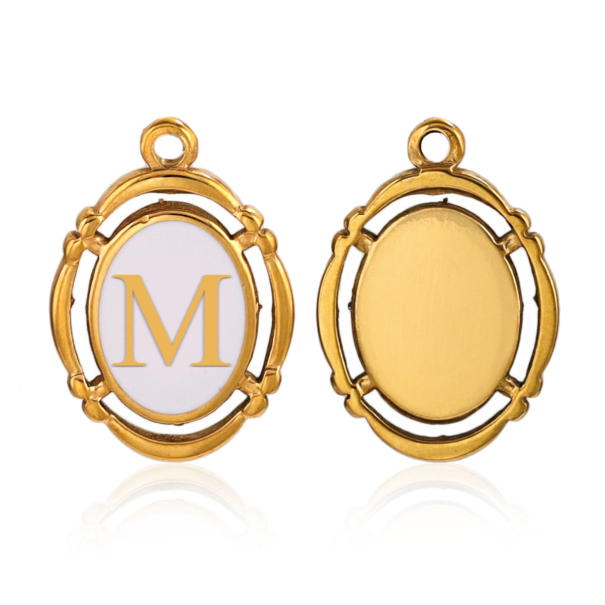 Stainless Steel Oval White Oil-Dropped Letter Pendants - Minimalist Design for DIY Bracelets & Necklaces