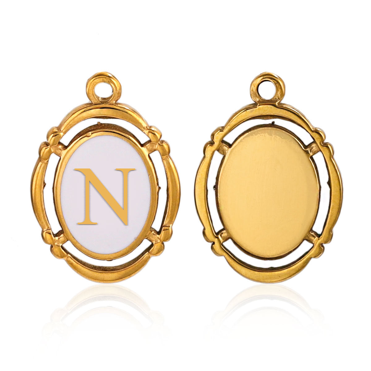 Stainless Steel Oval White Oil-Dropped Letter Pendants - Minimalist Design for DIY Bracelets & Necklaces