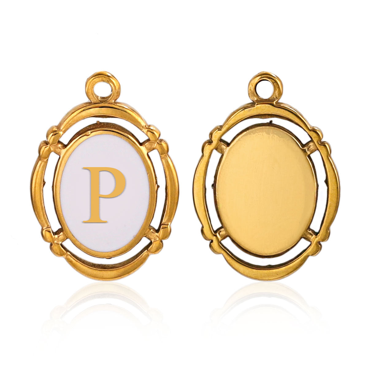 Stainless Steel Oval White Oil-Dropped Letter Pendants - Minimalist Design for DIY Bracelets & Necklaces
