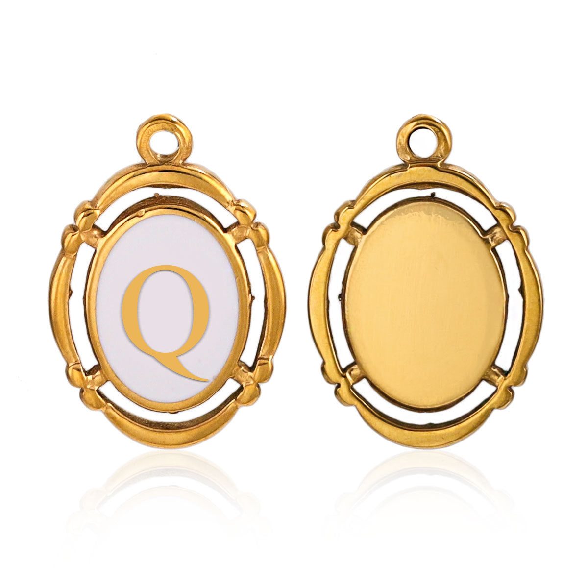 Stainless Steel Oval White Oil-Dropped Letter Pendants - Minimalist Design for DIY Bracelets & Necklaces