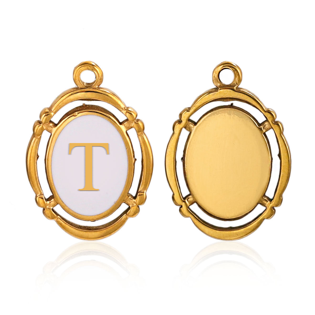 Stainless Steel Oval White Oil-Dropped Letter Pendants - Minimalist Design for DIY Bracelets & Necklaces