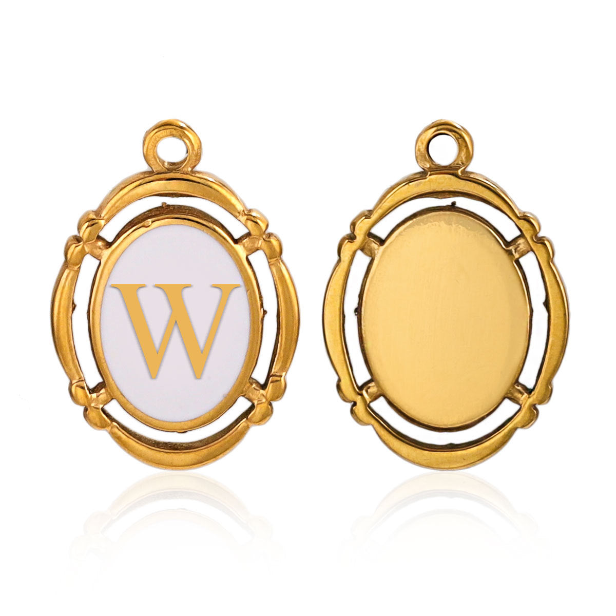 Stainless Steel Oval White Oil-Dropped Letter Pendants - Minimalist Design for DIY Bracelets & Necklaces