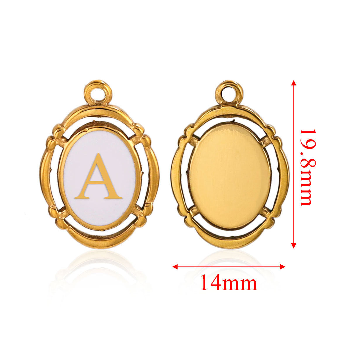 Stainless Steel Oval White Oil-Dropped Letter Pendants - Minimalist Design for DIY Bracelets & Necklaces