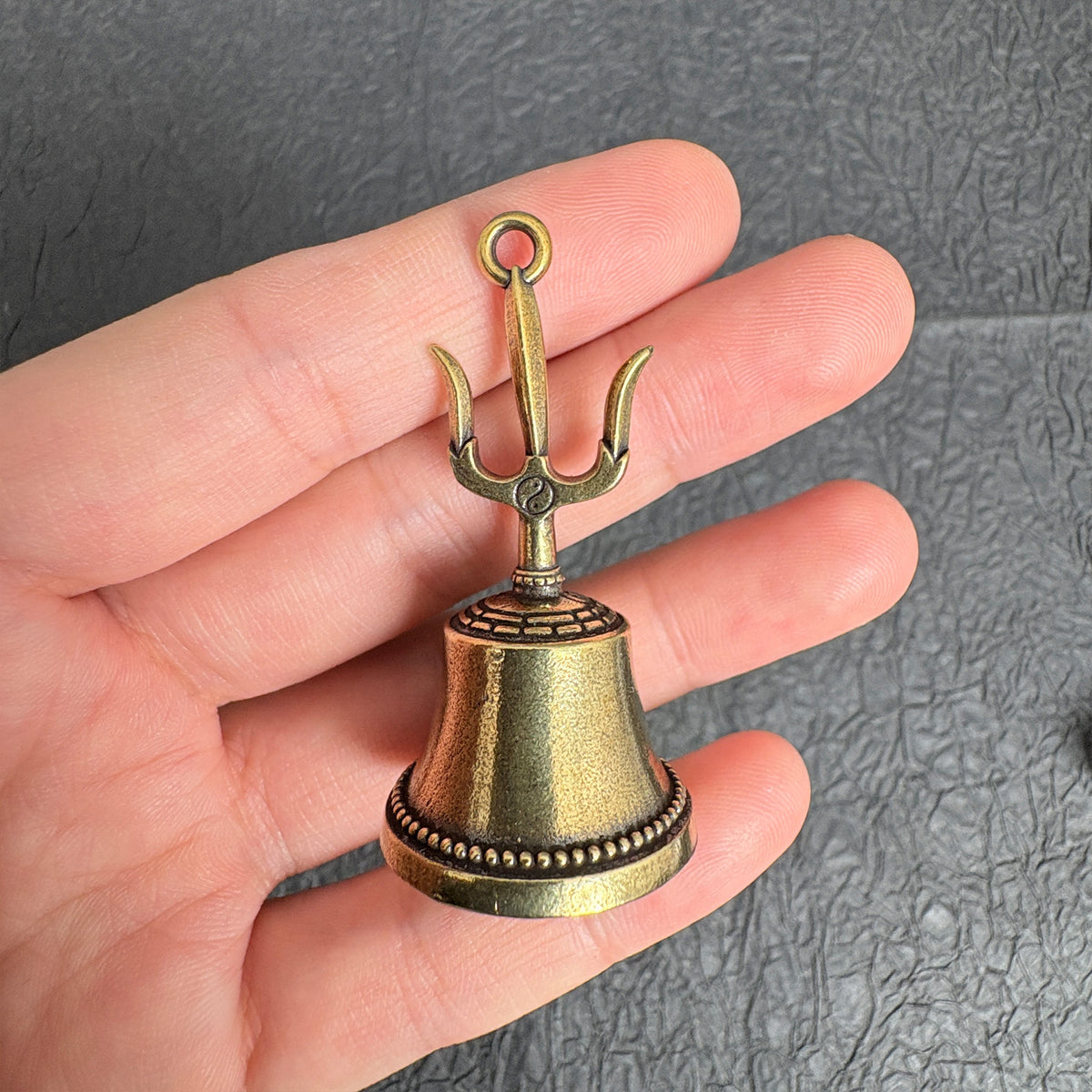Antique Brass Trident Exorcism Bell Charms, Feng Shui Home Protection Decoration