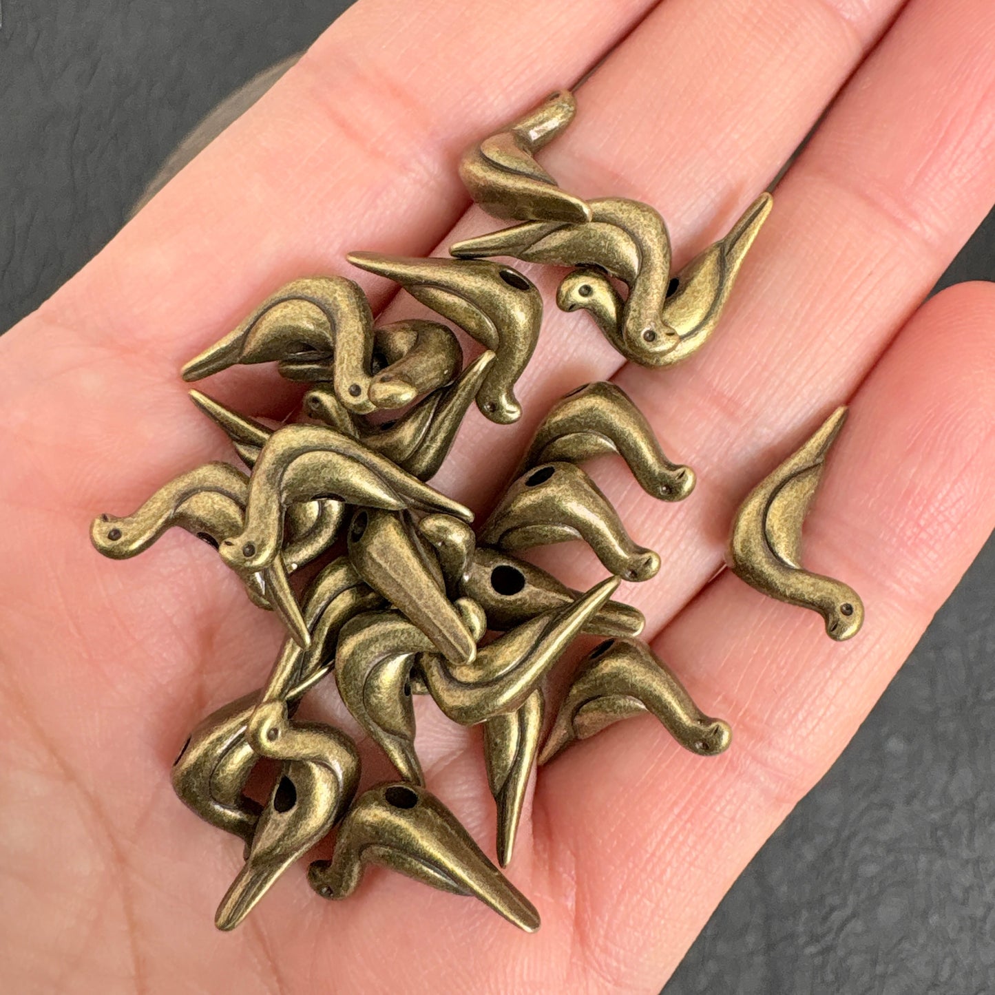 20PCS Antique Bronze Lucky Bird Beads, Horizontal Hole for Jewelry Making