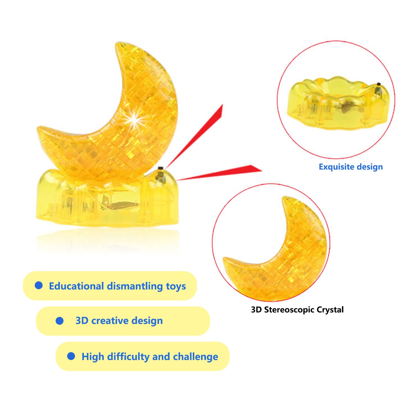 3D Crystal Puzzle Moon, Crystal Puzzle Brainteasers for Puzzlers Ages 16 and Up, with Lights, 48PCS