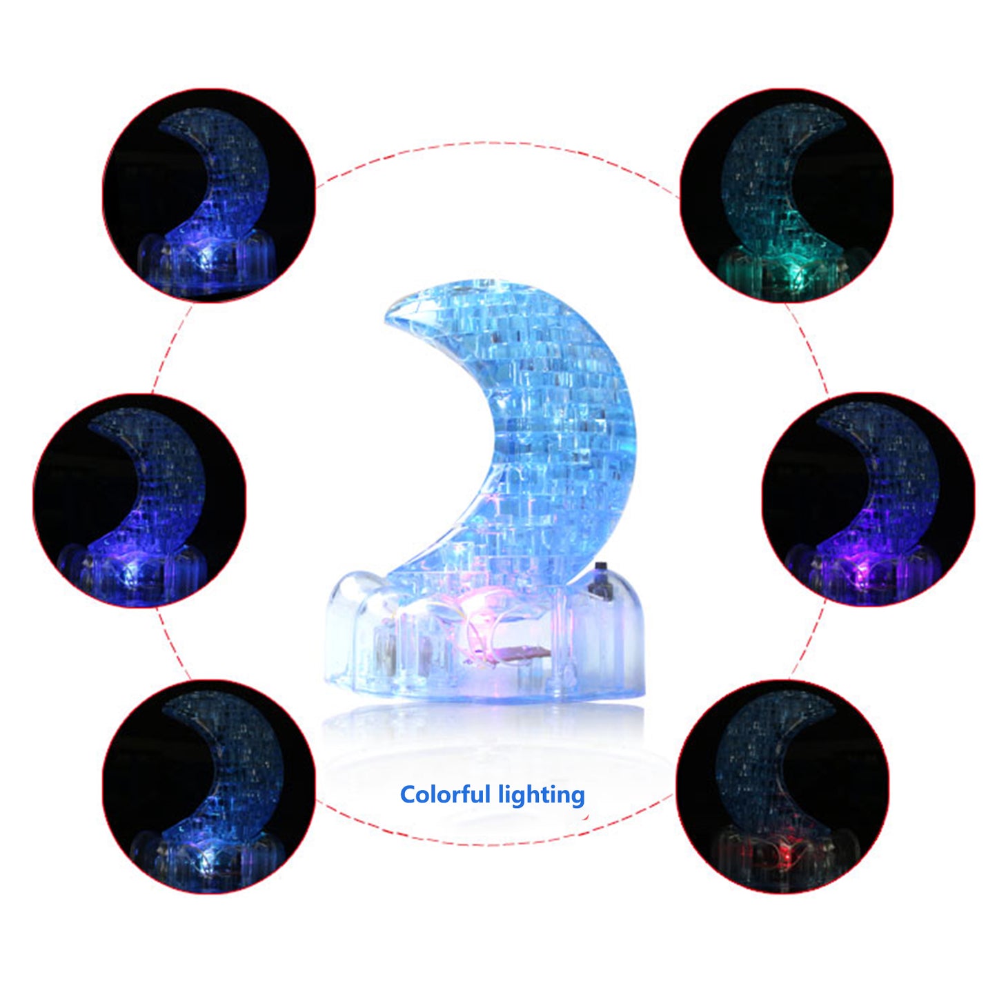 3D Crystal Puzzle Moon, Crystal Puzzle Brainteasers for Puzzlers Ages 16 and Up, with Lights, 48PCS
